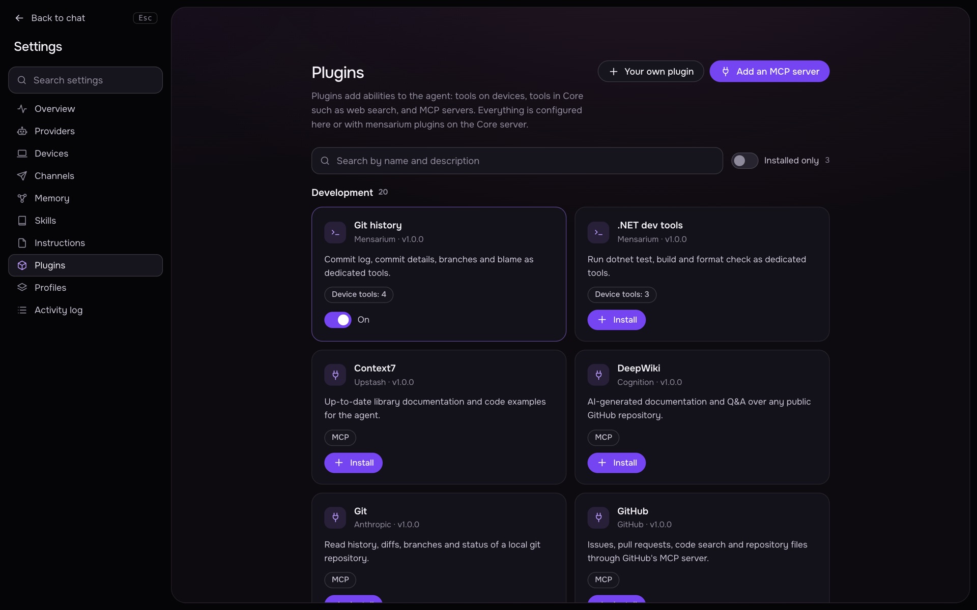 Plugins: device tools and MCP servers from the catalog